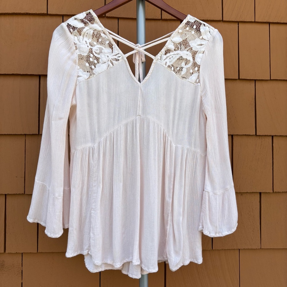 AMERICAN‎ EAGLE | Cream Boho Lace-Yoke Cottagecore Romantic Flowy Tunic | Size M